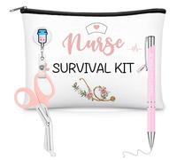 Clabby Set di 4 Regali per Infermiere Accessori per Infermiere Borsa per Cosmetici Penna Forbice Porta Carte d'Identità a Scomparsa per Infermiere Perioperative Settimana degli Infermieri Natale