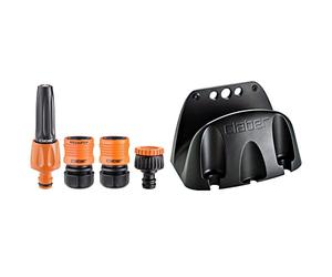 Claber 51359 Set Lance Diritte con Raccordi, 1/2 Pollici, Nero/Arancione & Selletta Eco 0 Avvolgitubo a Parete Staffa