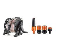 Claber Aquapony Avvolgitubo con 15 mt di Tubo e Set raccordi e Lancia & 51359 Set Lance Diritte con Raccordi, 1/2 Pollici, Nero/Arancione