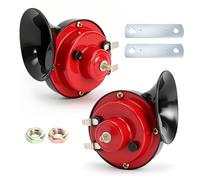 Clacson Auto 12V Rosso 2 Pezzi, Clacson Bitonale Impermeabile con Suono Alto e Basso, Trombe Auto 12V per Auto Moto Camion Barca, Clacson Universale in Metallo e ABS