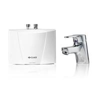 CLAGE M-END, Scaldabagno istantaneo elettronico piccolo con rubinetto per lavabo