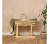 Clair de Lune | Culla in palma biologica e supporto a dondolo naturale | Culla premiata | Cestino di palma, medicazione organica, materasso in bambù, lenzuolo di Mosè | Elementi essenziali per neonati