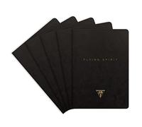 Clairefontaine 102536 - Una confezione da 5 taccuini rilegati a filo Flying Spirit 14,8X21 cm 96 pagine avorio 90g a righe, copertina in carta lustrée nera, finitura Oro, 5 motivi assortiti