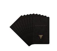 Clairefontaine 102586C - Una confezione da 10 taccuini cuciti a filo Flying Spirit 48 pagine avorio 7,5x12cm 90g a righe, copertina in carta lustrée nera, finitura color oro, 5 motivi assortiti