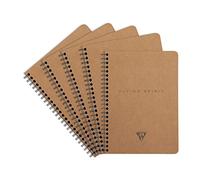Clairefontaine 103566 - una confezione di 5 taccuini a spirale Flying Spirit 14,8X21 cm 120 pagine staccabili avorio 90g, a righe+tasche, copertina in carta kraft Marronee, 5 motivi assortiti