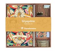 Clairefontaine 116231C - Un Kit de Papeterie contenant un Carnet 11x17 cm 64 Pages Lignées, un Crayon de Papier, 2 Pinces doubles-clip, 10 Trombones et une Gomme - Collection Frida Kahlo