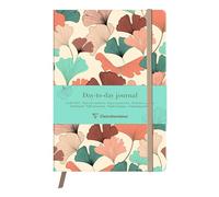 Clairefontaine-116255C - DAY-TO-DAY JOURNAL in formato A5 14,8X21cm -192 pagine DOT -motivi floreali/foglie di Ginkgo beige-tasca-segnalibro-elastico-Collezione Gaia Beige - 2 visual, consegna casuale