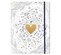 Clairefontaine - 116298C - Cartelletta con elastico di dimensioni 22X31cm, pratica e elegante per documenti - motivo celeste/cuori dorati/Luna/poesia- Ideale per ufficio e organizzazione