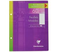 Clairefontaine 1360C Astuccio di fogli da disegno mobili bucati - 17x22 cm - 60 Pagine Bianche - Carta 125 g - Astuccio riutilizzabile