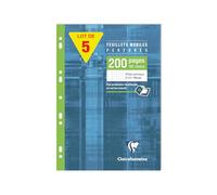 Clairefontaine 17522C - Set di 5 custodie per fogli mobili perforati, formato A4, 21 x 29,7 cm, 200 pagine a quadretti piccoli con margine, carta bianca, 90 g, custodia riutilizzabile