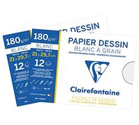 Clairefontaine 196155AMZC - Set 2 pochette carta disegno bianca, a grana 12 fogli 21x29.7 cm 180 g