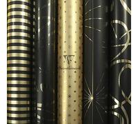 Clairefontaine 212857AMZC - confezione da 10 rotoli di carta da regalo - Carta Premium 80g - MISURE: 2x0,70m - MOTIVO: geometrico, nero e oro - confezionamento regali