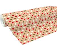 Clairefontaine 223800C - un rotolo di carta kraft grezza riciclata - MISURE: 50mx70 cm - 70g -Motivo: Pois rosso bianco e oro- carta riciclata, per confezionamento regali, Fai da te, Hobby creativo