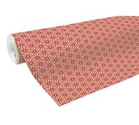 Clairefontaine 223802C - un rotolo di carta kraft grezza riciclata - MISURE: 50mx70 cm - 70g -Motivo: geometrico rosso - carta riciclata, Ideale per confezionamento regali, Fai da te, Hobby creativo