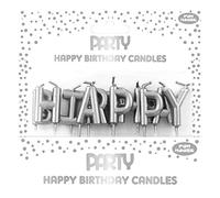Clairefontaine 24327-SC - Set da 13 candele metallizzate parola: ''Happy Birthday'' - COLORE: argento - candele per compleanno, compleanno, Happy Birthday