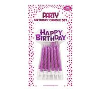 Clairefontaine 26568-PC - Set da 12 candele per compleanno + 12 portacandele + 1 supporto"Happy Birthday"- COLORE: Rosa - candele per compleanno, compleanno, Happy Birthday
