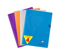 Clairefontaine 293362AMZ CONFEZIONE DA 4 quaderni a punto metallico Mimesys - 24x32 cm - 96 Pagine a quadretti piccoli - Carta Bianca 90 g - copertina in polipropilene colori assortiti (blu, Incolore, arancione e viola)