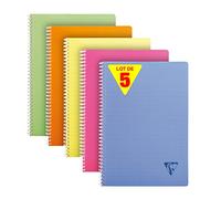 Clairefontaine 328126C Collection Linicolor Fresco CONFEZIONE DA 5 Quaderni a spirale - A4 21x29,7 cm - 180 pagine a quadretti piccoli - Carta bianca 90g - copertina in polipropilene Trasparenti - Colori casuali