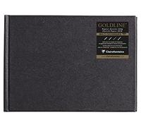 Clairefontaine 34248C Taccuino Cucito Goldline - 64 fogli carta da disegno Bianca - A6 10,8x14,8 cm 140g - Formato paesaggio - Copertina rigida Nera Imitazione tela