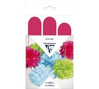 Clairefontaine 395403C - Set di 3 Pompons in seta Ciclamino da appendere - 1x 30cm di Diametro + 2x 40cm di Diametro - Decorazioni Matrimonio, Compleanno, Babyshower, Feste - hobby creativo - Decorazione DIY