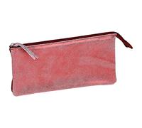 Clairefontaine 410070C - astuccio per la scuola piatto, Astuccio 2 scompartimenti in vero cuoio d'agnello 22x11cm, Ruby rosso + rosso brillante