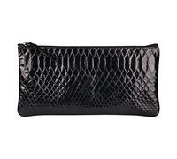 Clairefontaine 410181C - Un astuccio per la scuola Piatto effetto pitonato nero 22x11 cm in vero cuoio d'agnello - forniture per la scuola- astuccio per matite colorate- astuccio per matite - penne
