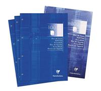 Clairefontaine 5816AMZC - Set di 4 blocchi di lezioni incollati, perforati, formato A4, 21 x 29,7 cm, 200 pagine (3 blocchi a quadretti grandi e 1 blocco a quadretti, carta bianca, 90 g, copertina per