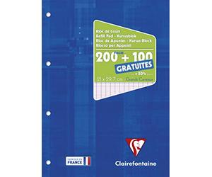 Clairefontaine 65819C bloc notes per le lezioni Encollé Perforé blu Klein - A4 21x29,7 cm - 300 pagine (200 + 100 gratuite) quadretti grandi et Perforé 4 Trous - Carta Bianca 90 g - copertina in carta laminata