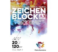 Clairefontaine 70620B - Bloc Collé Papier Dessin A3 29,7x42 cm 120g - 25 Feuilles Papier Dessin Blanc au Grain Très Léger - Idéal pour l'Illustration