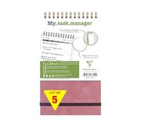 Clairefontaine 786196Cpack - Age Bag My.Task Manager bloc reliure intégrale à élastique 12x20cm 250p détach. préimprimées rose antique - PAQ DE 5
