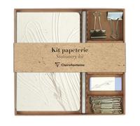 Clairefontaine 813074C - Un kit per la scrittura che contiene un taccuino 11x17 cm 64 Pagine a righe, una matita di carta, 2 fermafogli a clip, 10 graffette e una gomma- Collezione Tulip Paper