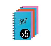 Clairefontaine 8360C Quaderno con Spirale Zap Book, 160 Fogli Carta per Schizzi 100% riciclata, A5 14,8x21 cm 80g, Copertina colori assortiti, Pacco da 5 Quaderni