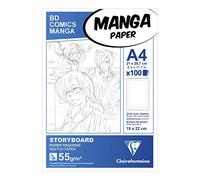Clairefontaine 94037C - Blocco incollato Manga Storyboard 100 fogli con griglia semplice 21x29.7 cm 55g