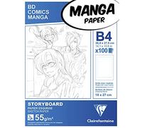 Clairefontaine 94039C Blocco collato Manga e Storyboard - 100 Fogli di carta per Schizzi Bianca B4 27,5x37,4 cm 55g - Carta stampata con Graduazione semplice