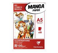 Clairefontaine 94041C Blocco collato carta Manga e Illustrazione - 50 Fogli di carta da Disegno Bianca extra liscia A5 14,8x21 cm 100g - Carta ideale per il Disegno con Pennarello ad Alcool