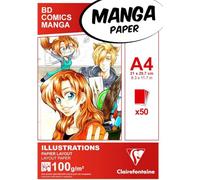 Clairefontaine 94042C Blocco collato carta Manga e Illustrazione - 50 Fogli di carta da Disegno Bianca extra liscia A4 21x29,7 cm 100g - Carta ideale per il Disegno con Pennarello ad Alcool