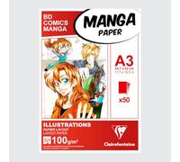 Clairefontaine 94043C - Blocco incollato Manga Illustrations 50 fogli di carta da disegno Layout 29.7x42 cm 100 g bianca