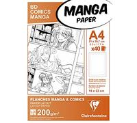 Clairefontaine 94045C Astuccio Manga e Multi-tecnica - 40 Fogli di carta da Disegno Bianca extra liscia A4 21x29,7 cm 200g - Carta stampata Graduazione semplice - Per Disegno a Pennarello ad Alcool