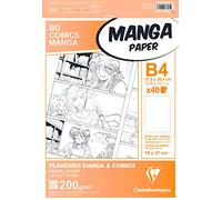 Clairefontaine 94046C Astuccio Manga e Multi-tecnica - 40 Fogli di carta da Disegno Bianca extra liscia B4 27,5x37,4 cm 200g - Carta stampata Graduazione semplice - Per Disegno a Pennarello ad Alcool