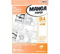 Clairefontaine 94048C Astuccio Manga e Multi-tecnica - 40 Fogli carta da Disegno Bianca extra liscia B4 27,5x37,4 cm 200g - Carta stampata con Griglia 6 Riquadri - Per Disegno a Pennarello ad Alcool