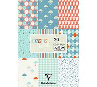 Clairefontaine 95240C - Blocco da 20 fogli a motivi in cartoncino da 200g + Alfabeto adesivo + etichette da ritagliare - formato A4 (21x29,7cm ) - Carta Scrapbooking Hobby creativo - Pioggia