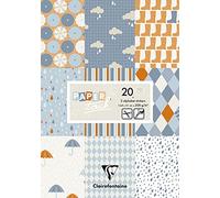 Clairefontaine 95241C - Blocco da 20 fogli a motivi in cartoncino da 200g + Alfabeto adesivo + etichette da ritagliare - formato A5 (14,8x21cm ) - Carta Scrapbooking Hobby creativo - Pioggia