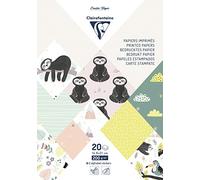 Clairefontaine 95280C - Blocco da 20 foglia motivi su cartoncino da 200g +Adesivi dell'alfabeto +etichette da ritagliare - formato A5(14,8x21cm) - Carta Scrapbooking Hobby creativo- bradipi