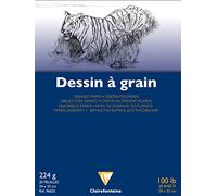 Clairefontaine 96025C Blocco Collato Carta da disegno a Grana - 20 Fogli Carta da disegno a Grana - 24x32 cm 224 g - Ottimale per il disegno Scolastico - Pacco da 5 taccuini