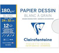 Clairefontaine 96175C - Pochette per Disegno scolastico - 12 Fogli di carta Bianca a grana - 24x32 cm 180g - Ideale per le arti plastiche