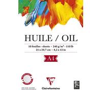 Clairefontaine 96311C - Blocco collato 1 lato di carta da disegno Huile 10 fogli 21x29,7 cm 240g, Bianco