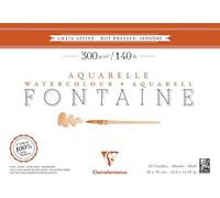 Clairefontaine 96345C - Blocco incollato su 4 lati di carta per acquerello Fontaine 300g, 20 fogli, grana satinata 26x36 cm 300 g, bianca