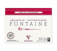 Clairefontaine 96413C Blocco collato 4 lati Fontaine - 25 Fogli Carta Acquerello Bianca 100% Cotone Grana Fine Qualità Professionale 18x24 cm 300g