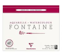 Clairefontaine 96414C Blocco collato 4 lati Fontaine - 25 Fogli Carta Acquerello Bianca 100% Cotone Grana Fine Qualità Professionale 24x30 cm 300g