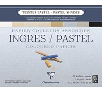 Clairefontaine 96487C Blocco collato Ingres Pastel - 25 Fogli di carta Ingres Vergata Tinte Pastello Assortite - 24x30 cm 130g - Ideale per il Disegno a Matita, a Sanguigna o a Carboncino